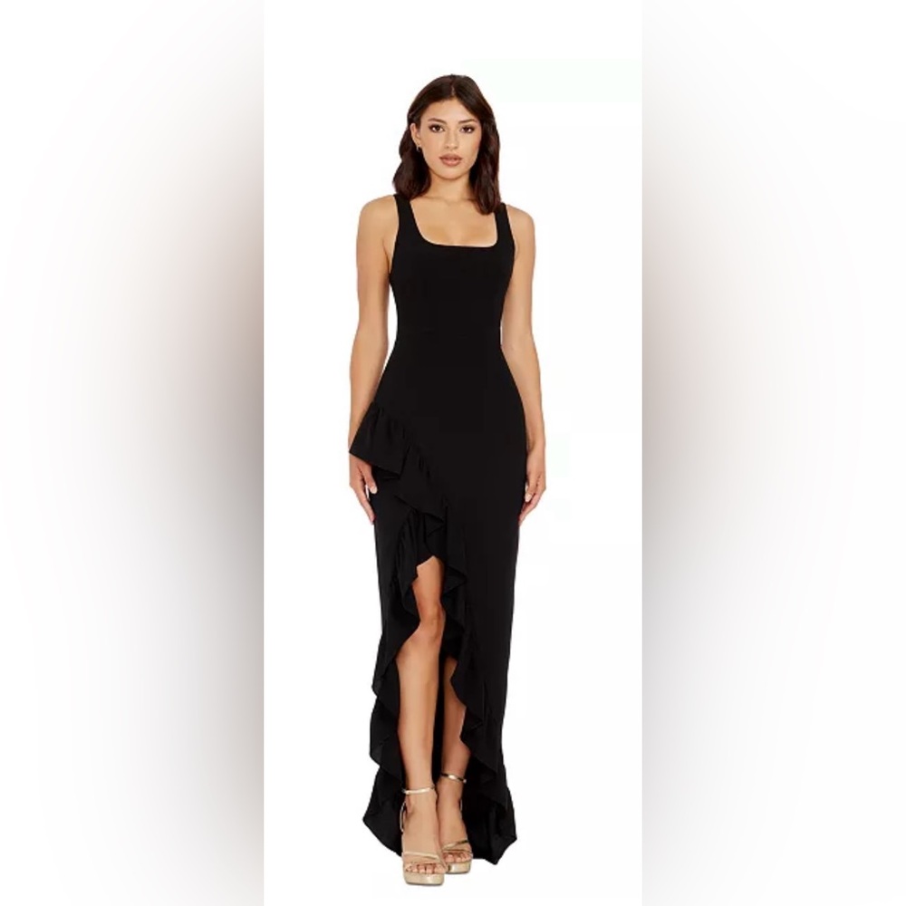 Dress the Population Women's Charlene Ruffled High-Low Gown Black